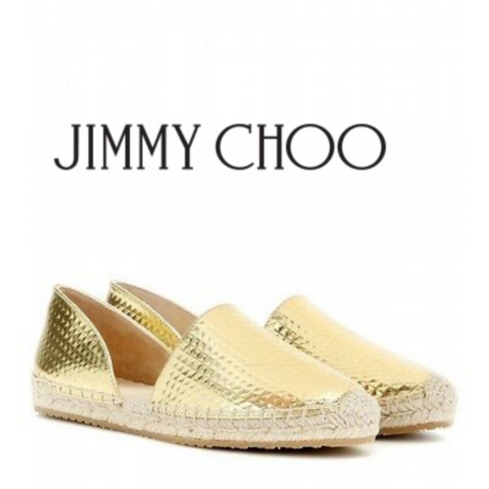 Jimmy Choo Dreya Gold Leather Espadrilles 38/ 8 Shoes